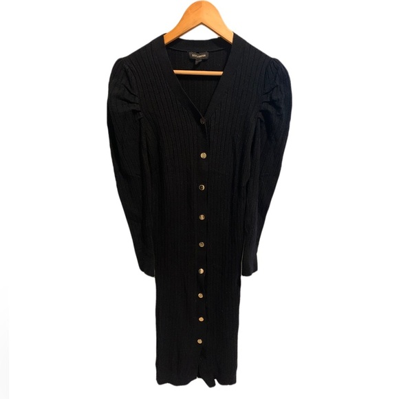 QED London Black Ribbed Knit Button-Front Midi Dress - Size US S - Picture 1 of 7